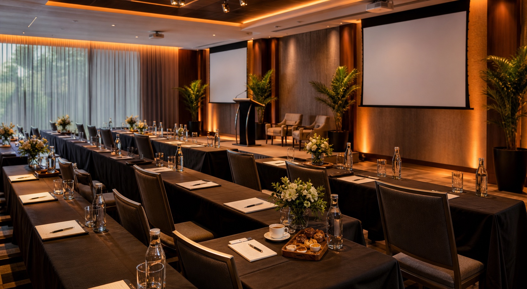 Espacio preparado para evento corporativo y capacitación