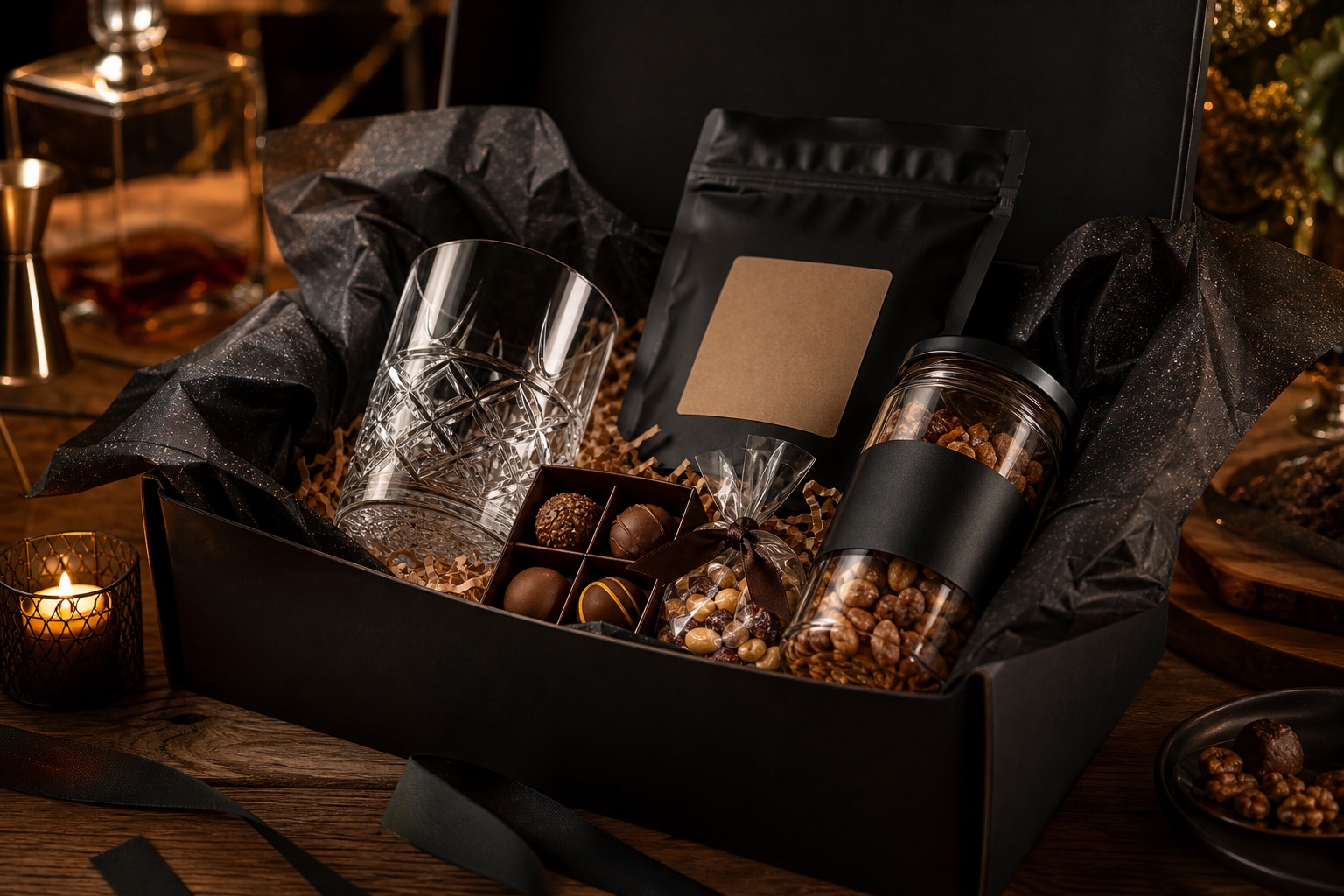 Caja de regalo para padres con vaso, café premium, chocolates y snacks gourmet