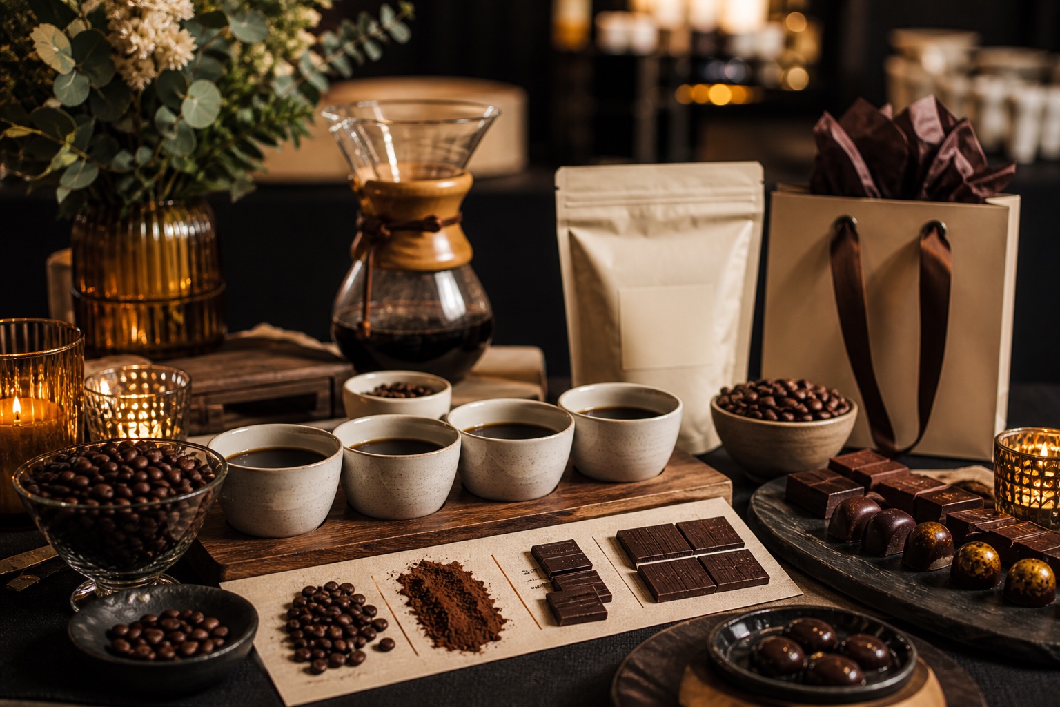 Degustación de café premium con chocolates artesanales